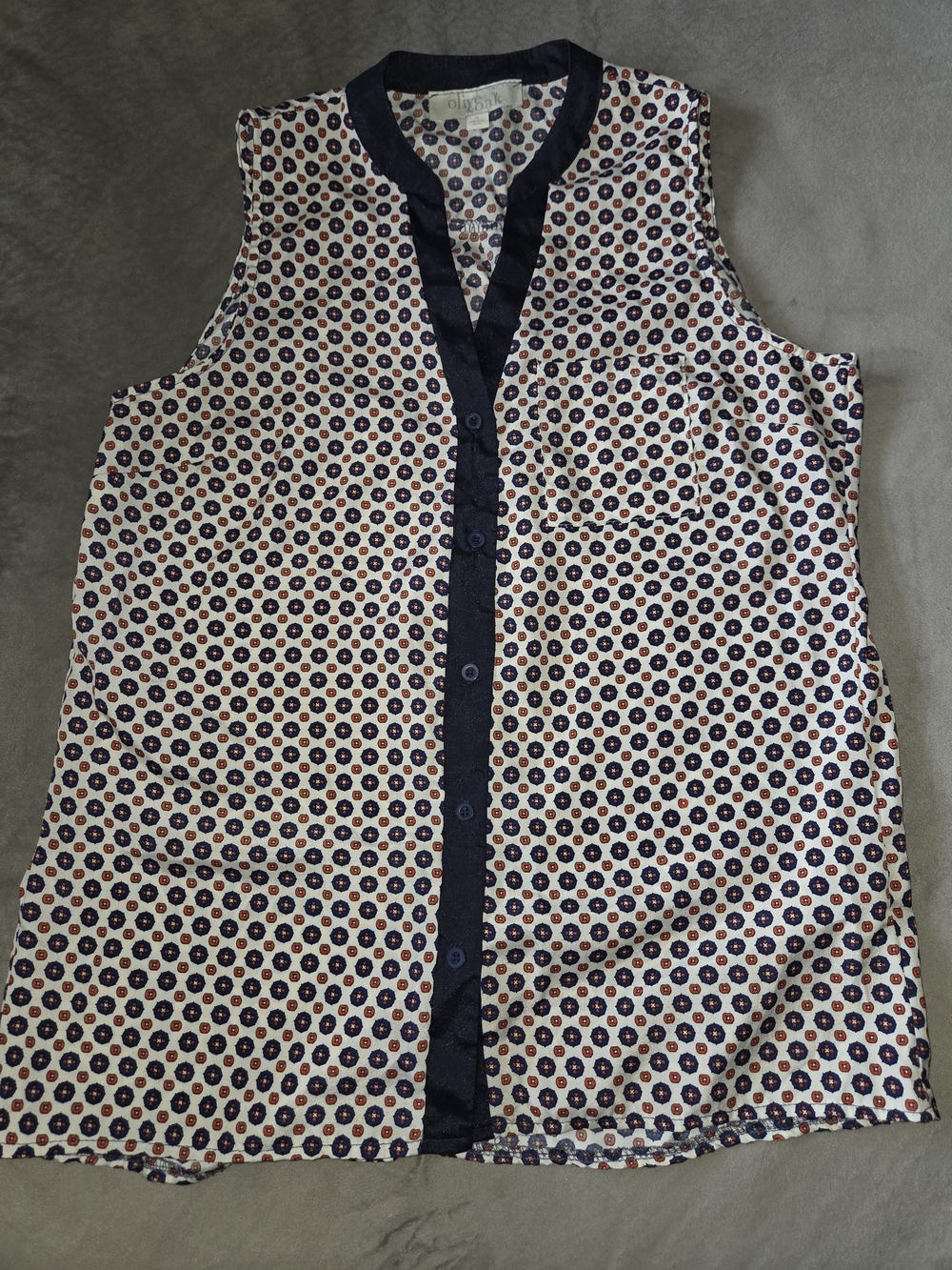 Olive & Oak White Sleeveless Blouse with Navy and Red Dot Print